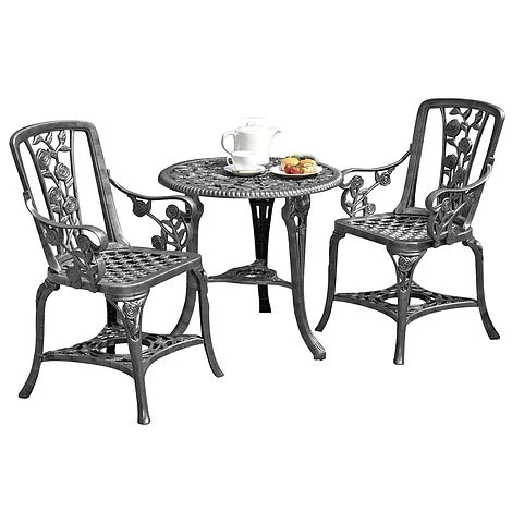 Three-Piece Rose Armchair Bistro Set - Pewter 2 Three-Piece Rose Armchair Bistro Set - Pewter - Image 2